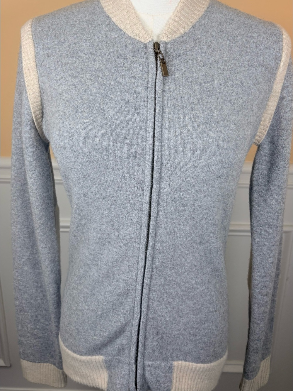 🐐 Raffi Luxury Alpine Ski Bomber XS Gray Oatmeal Cashmere-Feel Jacket